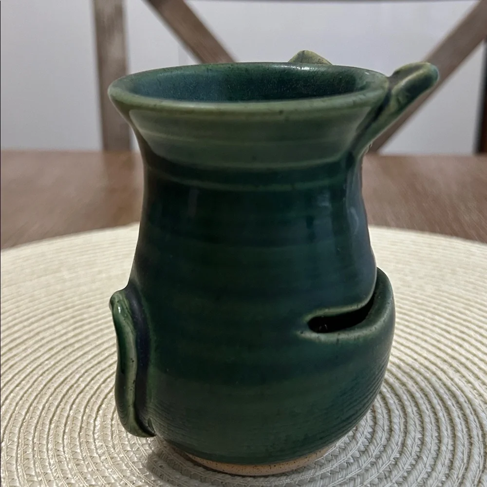 Handcrafted Green Cat Ceramic Egg Separator.